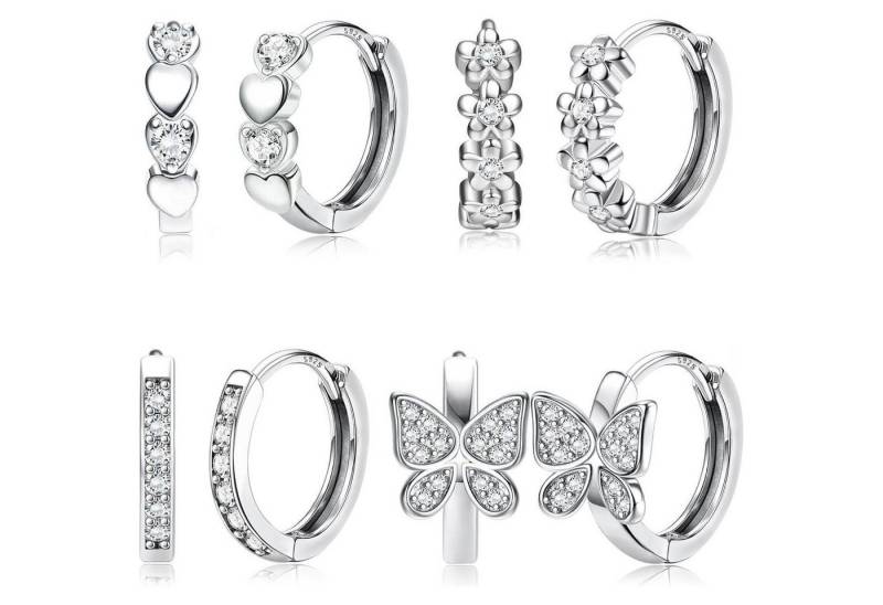 LuxusKollektion Schmuckset 4 Paar Mädchen Ohrringe Silber 925 Creolen Zirkonia Set Hypoallergen von LuxusKollektion