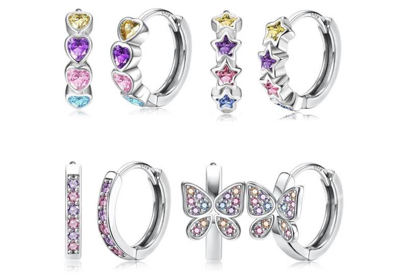 LuxusKollektion Schmuckset 4 Paar Silber 925 Mädchen Kinder Zirkonia Creolen Set Schmetterling von LuxusKollektion