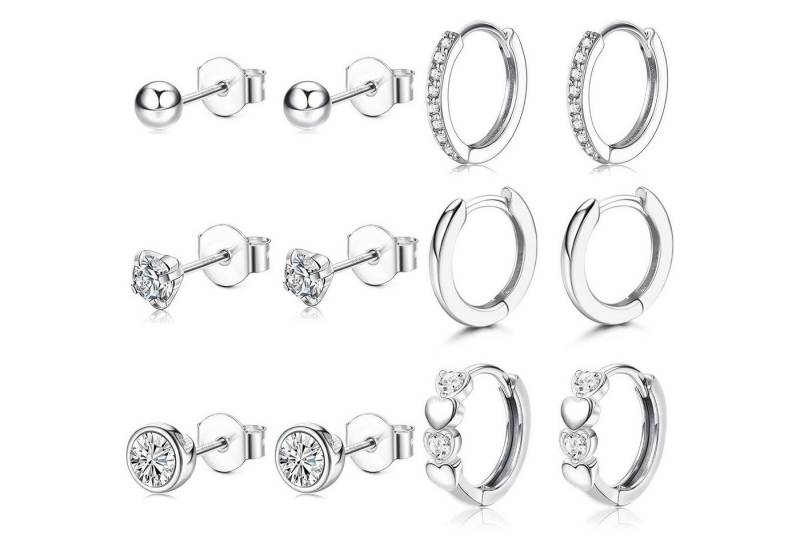 LuxusKollektion Schmuckset 6 Paar Ohrringe Silber 925 Creolen Zirkonia Set für Damen Mädchen von LuxusKollektion