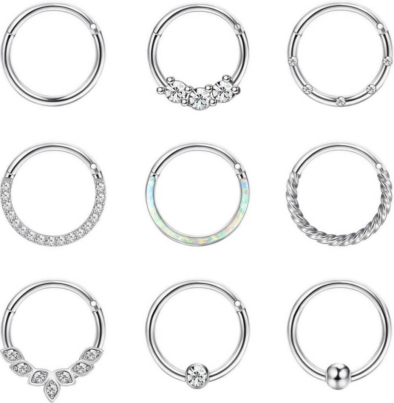 LuxusKollektion Schmuckset 9PCS 16G Nasenring Chirurgenstahl Set Damen Helix Tragus Piercing von LuxusKollektion