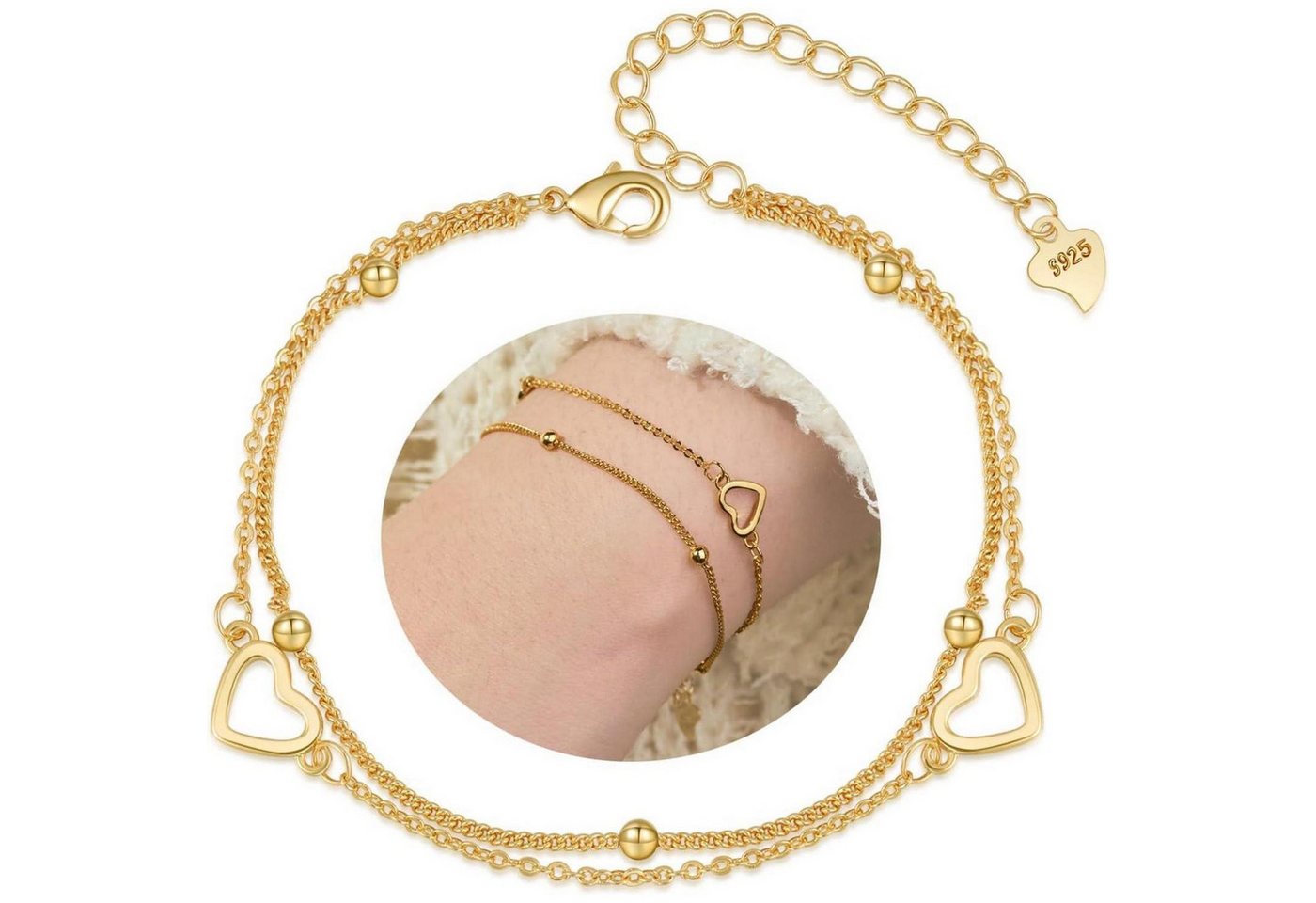 LuxusKollektion Schmuckset Armband Damen Silber 925 Infinity Zirkonia Verstellbar Gold-Heart1 von LuxusKollektion