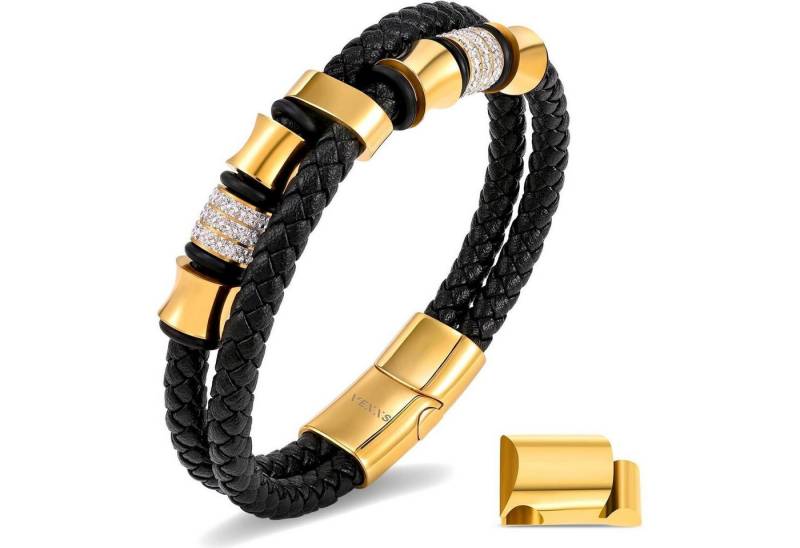 LuxusKollektion Schmuckset Armband Lederarmband Herren braun Zirkonia-Golden 19.0 Zentimeter von LuxusKollektion