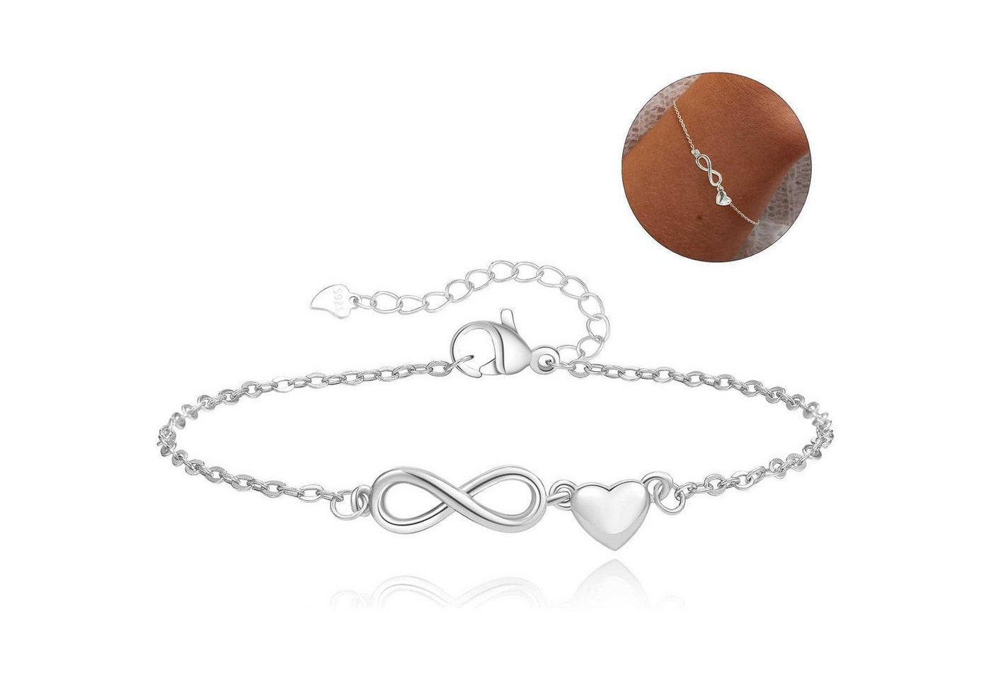 LuxusKollektion Schmuckset Armband Silber 925 Damen Infinity Zirkonia Herz Silver-Heart von LuxusKollektion