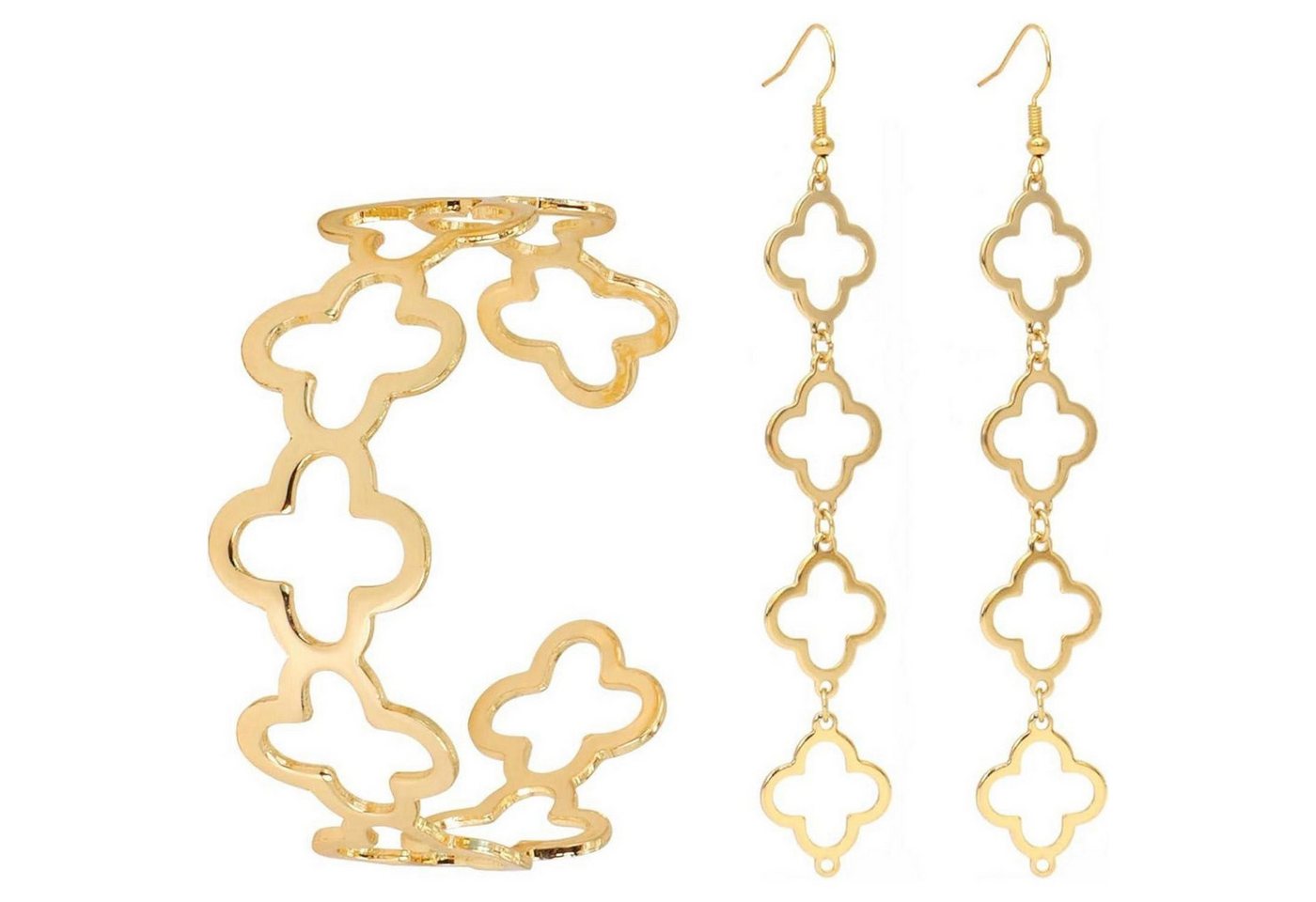 LuxusKollektion Schmuckset Armreif Gold Verstellbar Manschette Damen Goldem Armband Ohrringe 4 von LuxusKollektion