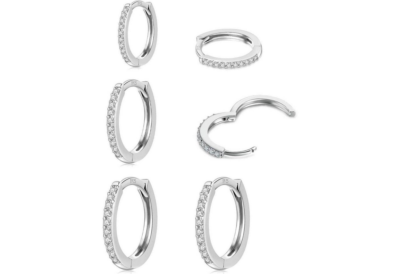 LuxusKollektion Schmuckset Creolen 3er Silber 925 Gold Zirkonia Damen Herren Silber-8 10 12mm von LuxusKollektion