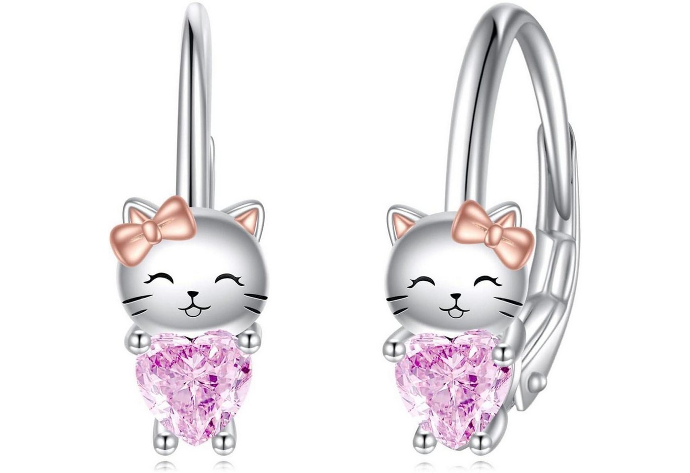 LuxusKollektion Schmuckset Creolen 925 Silber Einhorn Faultier Rosa Zirkonia Mädchen Katze von LuxusKollektion