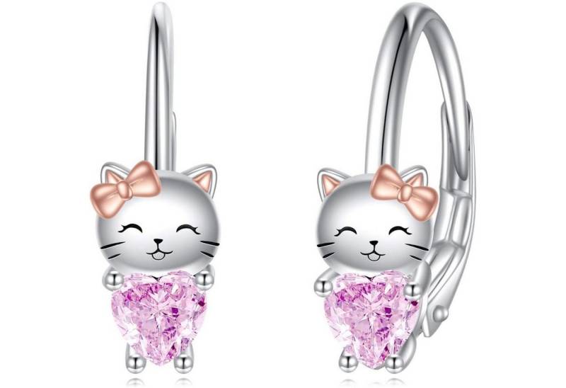 LuxusKollektion Schmuckset Creolen 925 Silber Einhorn Faultier Rosa Zirkonia Mädchen Katze von LuxusKollektion