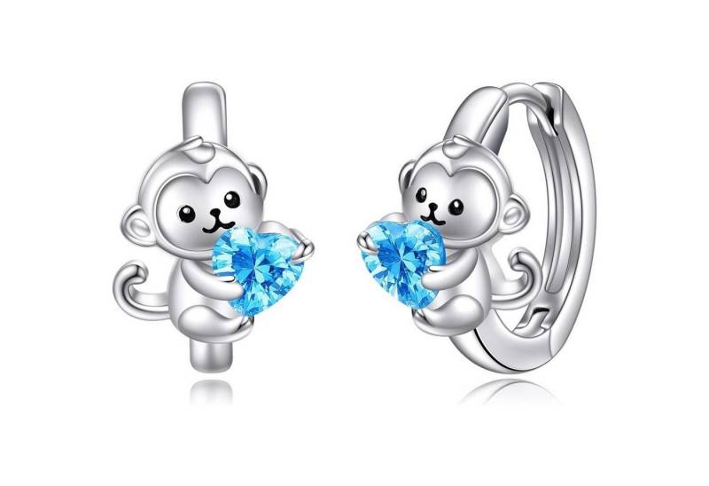 LuxusKollektion Schmuckset Creolen 925 Silber Rosa Zirkonia Einhorn Katze Koala Damen Affe Blau von LuxusKollektion