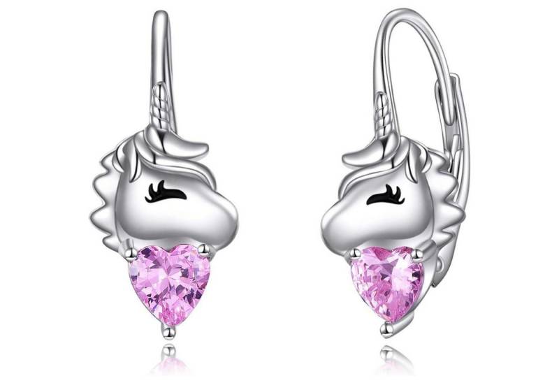 LuxusKollektion Schmuckset Creolen 925 Silber Rosa Zirkonia Faultier Damen Mädchen Einhorn von LuxusKollektion
