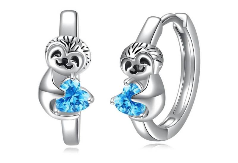 LuxusKollektion Schmuckset Creolen 925 Silber Zirkonia Einhorn Katze Koala Damen Faultier-Blau von LuxusKollektion