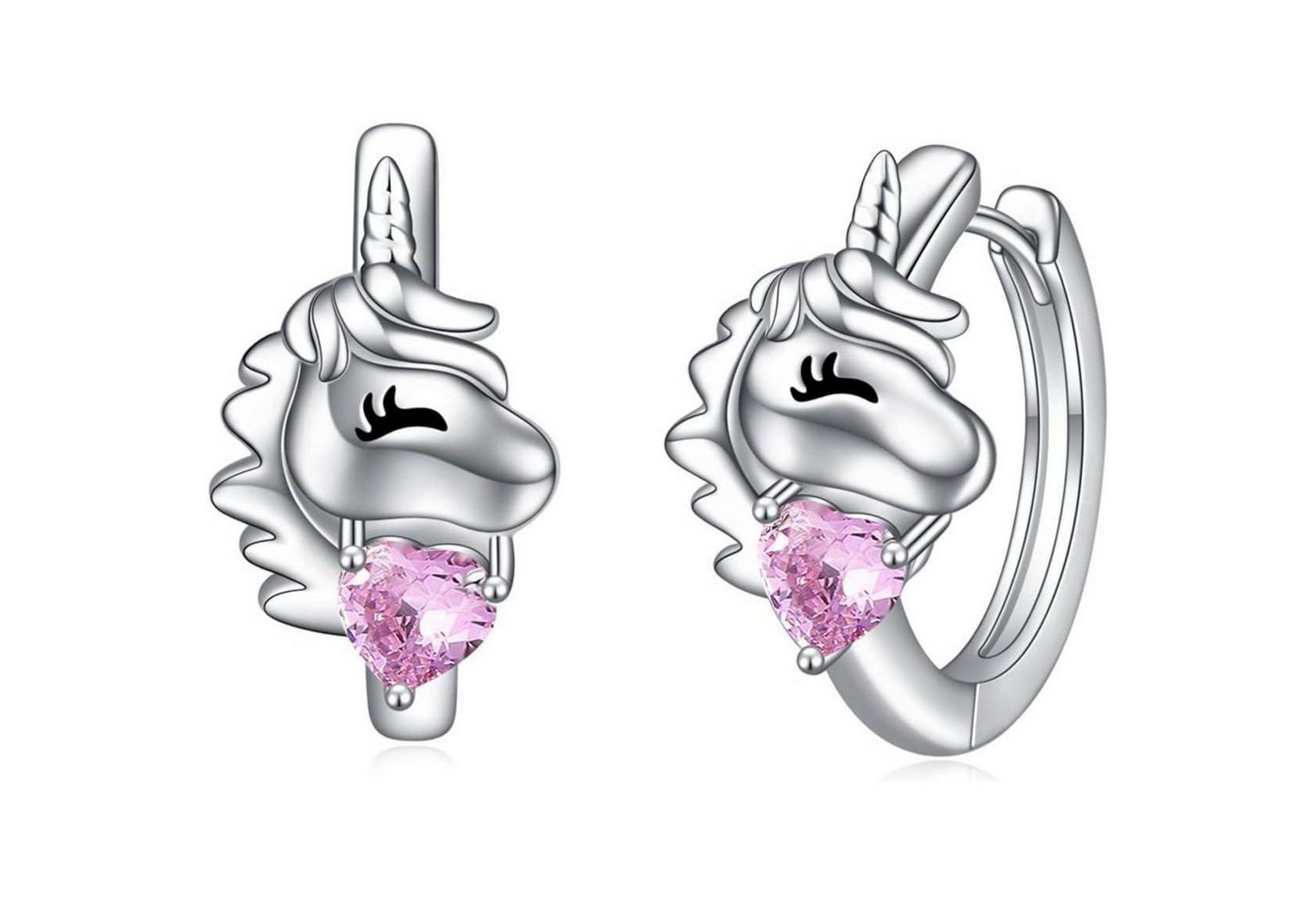 LuxusKollektion Schmuckset Creolen 925 Silber rosa Zirkonia Tiere Damen Kinder Einhorn von LuxusKollektion