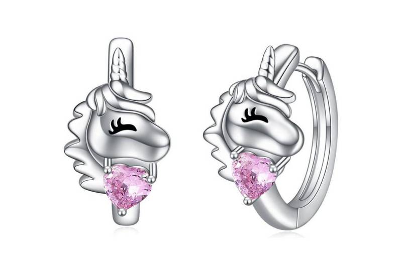 LuxusKollektion Schmuckset Creolen 925 Silber rosa Zirkonia Tiere Damen Kinder Einhorn von LuxusKollektion
