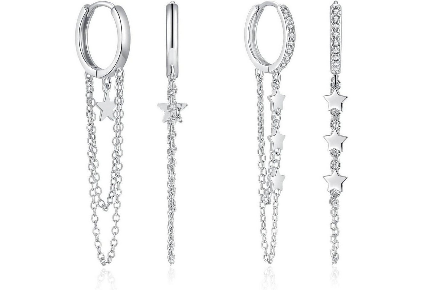 LuxusKollektion Schmuckset Creolen 925 Sterling Huggie hypoallergen Quaste Kette Damen Set Silber von LuxusKollektion