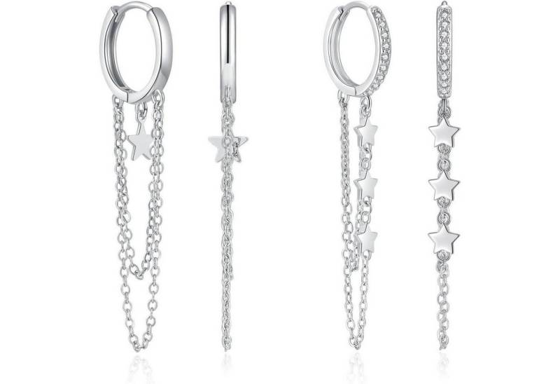 LuxusKollektion Schmuckset Creolen 925 Sterling Huggie hypoallergen Quaste Kette Damen Set Silber von LuxusKollektion
