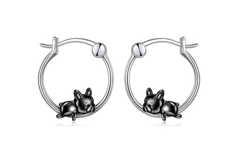 LuxusKollektion Schmuckset Creolen 925 Sterling Silber Katze Französische Bulldogge Schwarz von LuxusKollektion