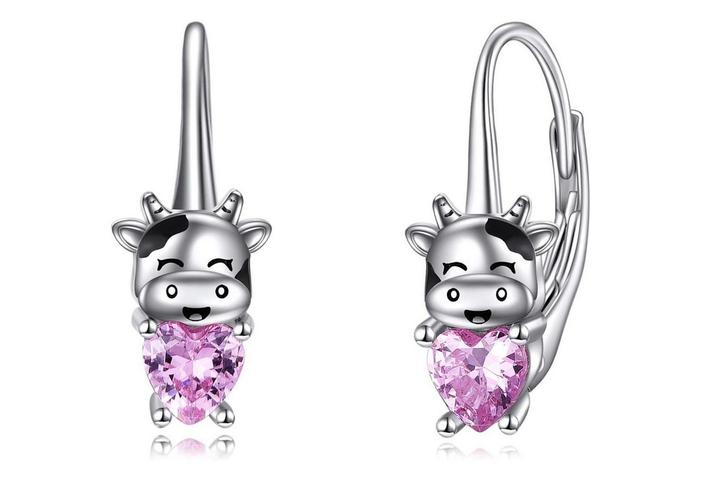 LuxusKollektion Schmuckset Creolen 925 Sterling Silber Rosa Zirkonia Einhorn Mädchen Kuh von LuxusKollektion