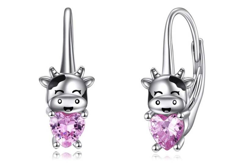 LuxusKollektion Schmuckset Creolen 925 Sterling Silber Rosa Zirkonia Einhorn Mädchen Kuh von LuxusKollektion