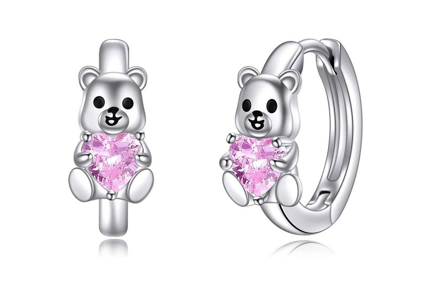 LuxusKollektion Schmuckset Creolen 925 Sterling Silber Rosa Zirkonia Tier Mädchen Teddybär von LuxusKollektion