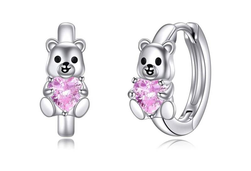 LuxusKollektion Schmuckset Creolen 925 Sterling Silber Rosa Zirkonia Tier Mädchen Teddybär von LuxusKollektion