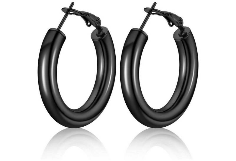 LuxusKollektion Schmuckset Creolen Damen Edelstahl 18k vergoldet 5mm 30mm 80mm 01-schwarz-30mm von LuxusKollektion