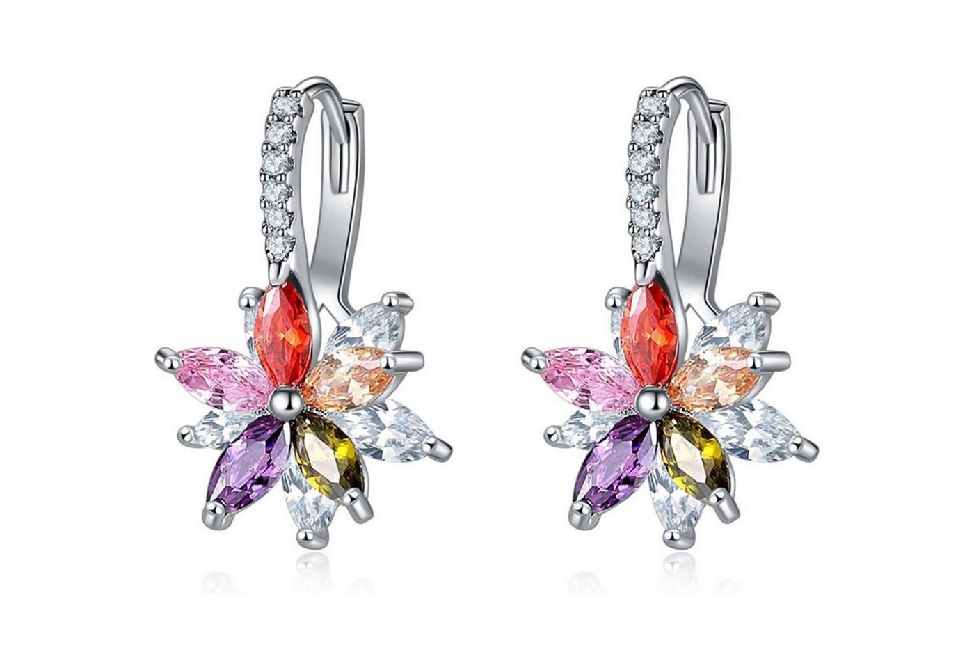 LuxusKollektion Schmuckset Creolen Damen Hoop Huggie Klapp Blumen Zirkonia Silber Bunt von LuxusKollektion