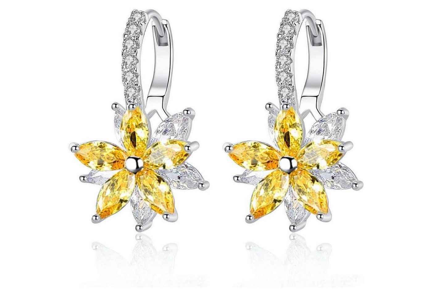 LuxusKollektion Schmuckset Creolen Damen Hoop Huggie Zirkonia Silber Blumen Gelb von LuxusKollektion
