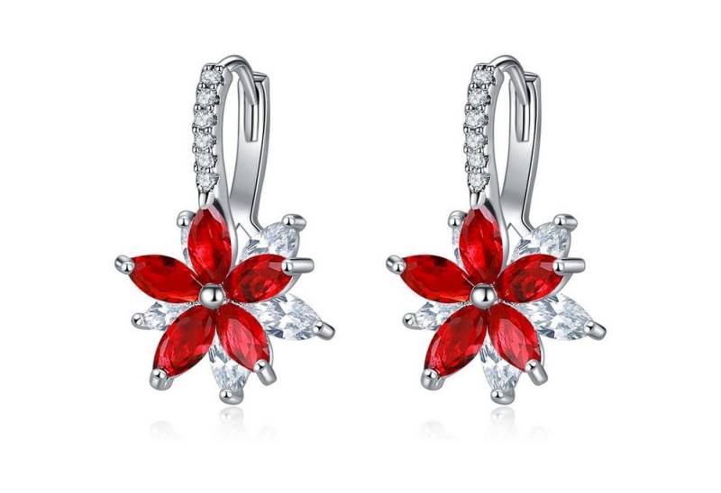 LuxusKollektion Schmuckset Creolen Damen Hoop Klappcreolen Zirkonia Silber Rot von LuxusKollektion