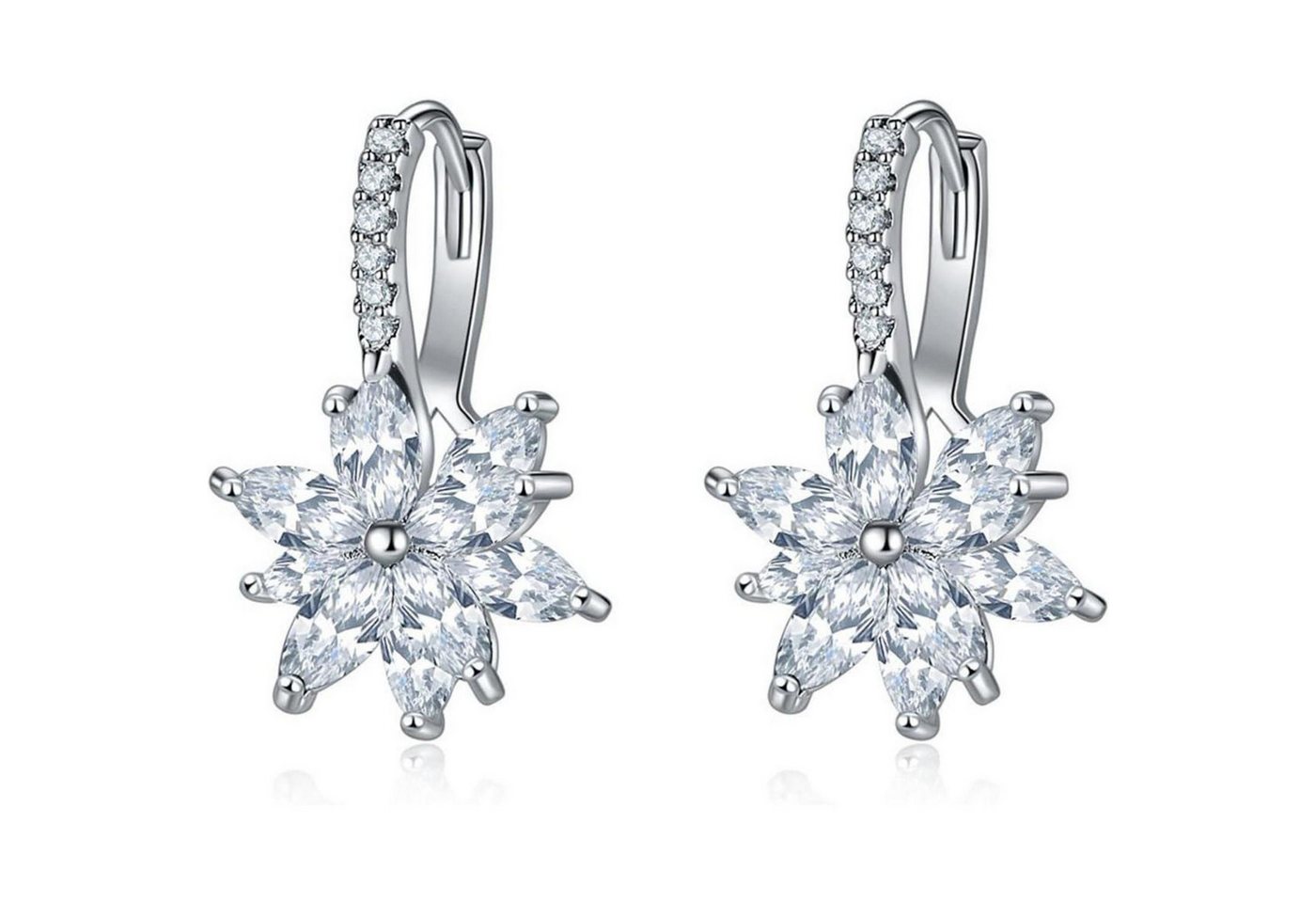 LuxusKollektion Schmuckset Creolen Damen Huggie Hoop Klapp Blumen Zirkonia Silber Weiß von LuxusKollektion