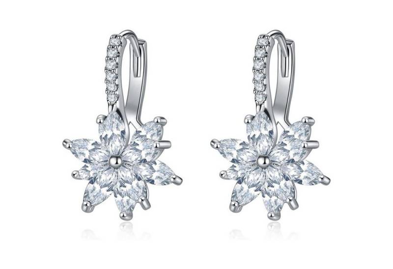 LuxusKollektion Schmuckset Creolen Damen Huggie Hoop Klapp Blumen Zirkonia Silber Weiß von LuxusKollektion