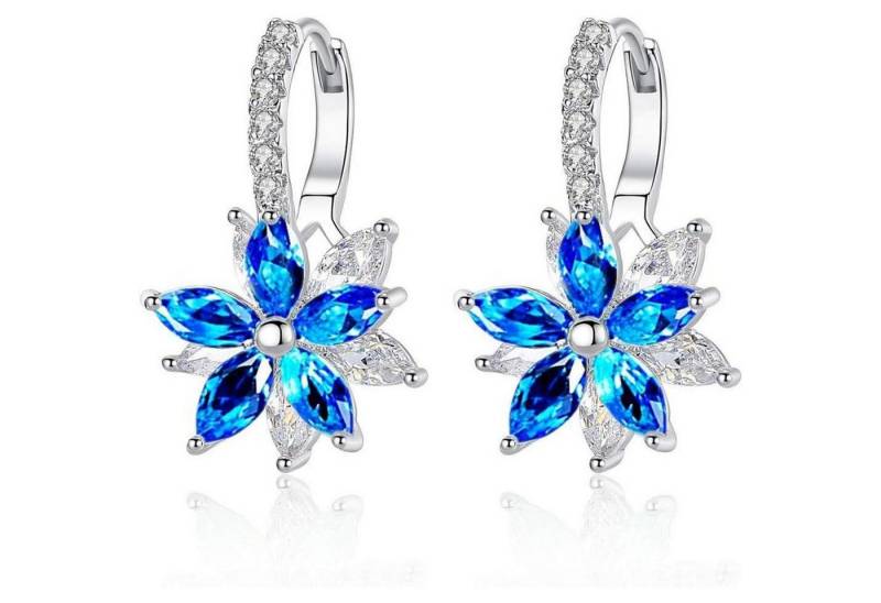 LuxusKollektion Schmuckset Creolen Damen Huggie Klein Silber Zirkonia Blumen Blau von LuxusKollektion