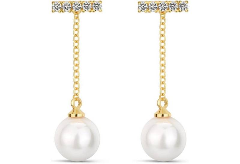 LuxusKollektion Schmuckset Creolen Damen Silber 925 Chunky C-Gold Lange Quaste Perle Ohrringe von LuxusKollektion