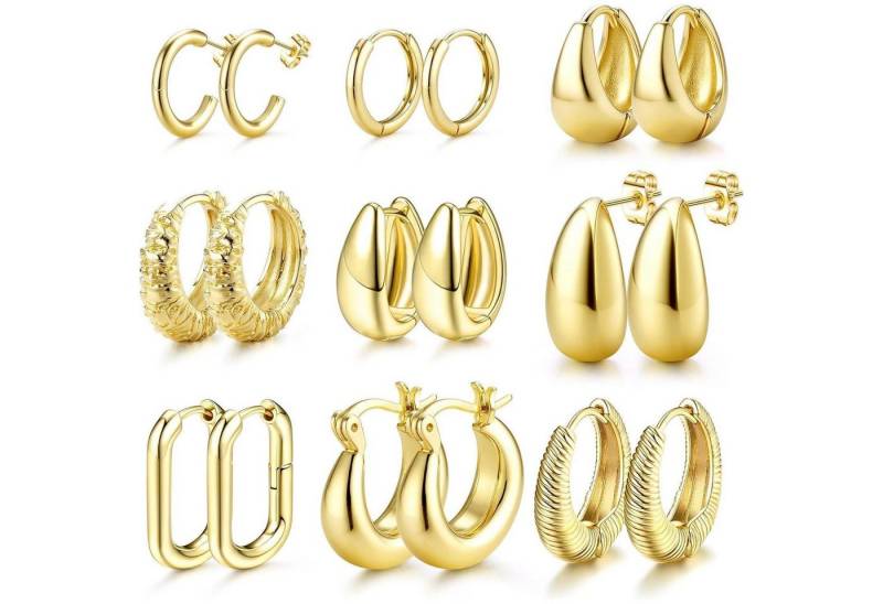 LuxusKollektion Schmuckset Creolen Gold 9 Paar 14K Hypoallergen Huggie Knorpel Stil C von LuxusKollektion