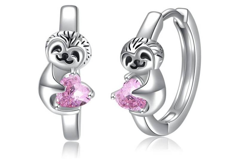 LuxusKollektion Schmuckset Creolen Ohrringe 925 Silber Rosa Zirkonia Tier Damen Faultier von LuxusKollektion