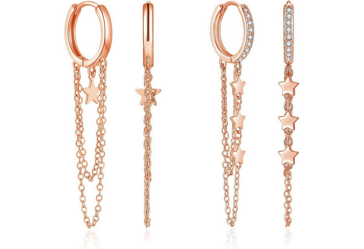 LuxusKollektion Schmuckset Creolen Ohrringe 925 Sterling Silber Huggie Quaste Damen Set Rosegold von LuxusKollektion
