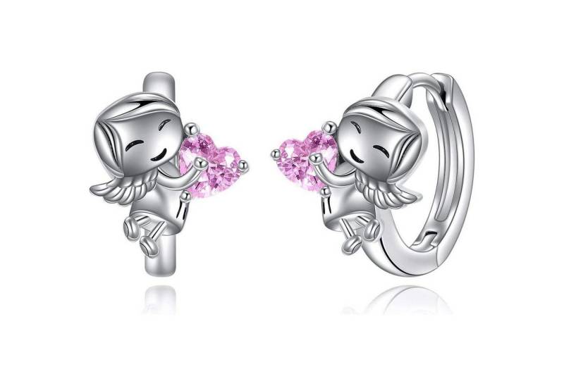 LuxusKollektion Schmuckset Creolen Ohrringe 925 Sterling Silber Rosa Zirkonia Tier Engel Mädchen von LuxusKollektion
