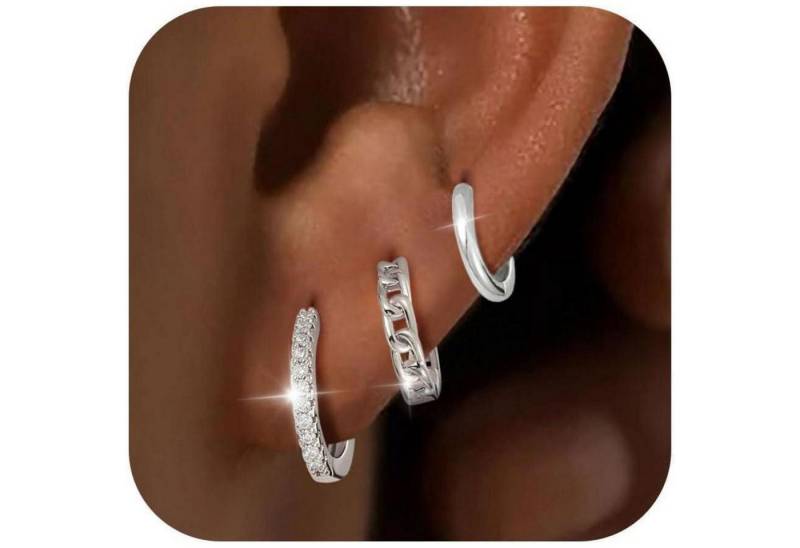 LuxusKollektion Schmuckset Creolen Ohrringe Silber 925 vergoldet 14K Damen mini 3 Paar E-Silber von LuxusKollektion