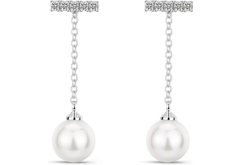 LuxusKollektion Schmuckset Creolen Silber 925 Damen Chunky C-SilberLange Quaste Perle Ohrringe von LuxusKollektion