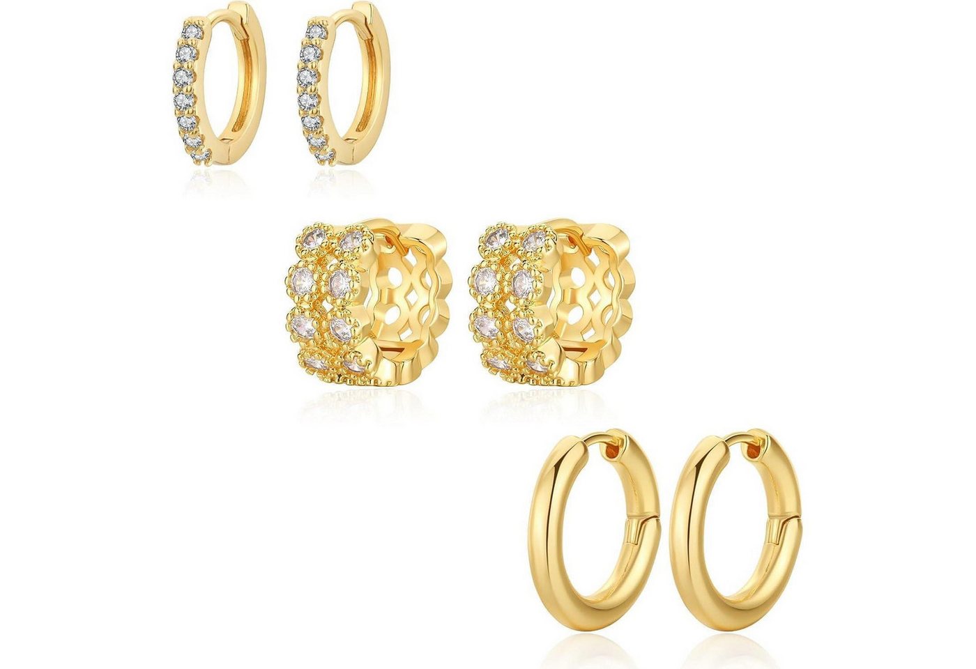 LuxusKollektion Schmuckset Creolen Silber 925 Damen Chunky Hypoallergen Hoops C-Ohrringe Gold-3 von LuxusKollektion