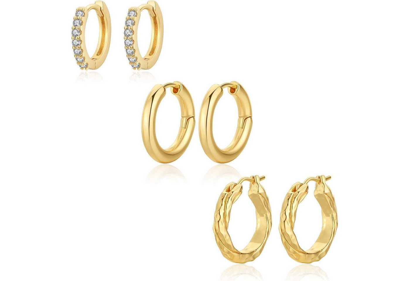 LuxusKollektion Schmuckset Creolen Silber 925 Damen Chunky Hypoallergen Hoops E-Ohrringe Gold-3 von LuxusKollektion
