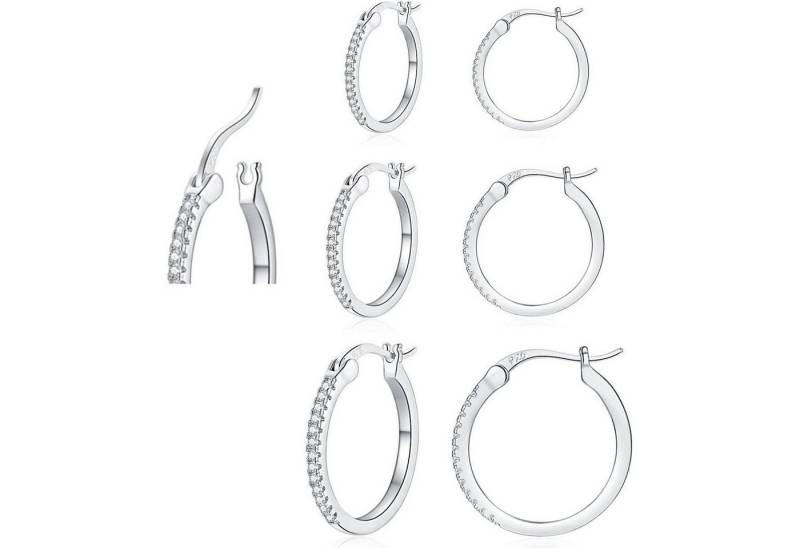 LuxusKollektion Schmuckset Creolen Silber Gold 3 Paar Damen Zirkonia 13mm cz1#Silber 13+15+20mm von LuxusKollektion