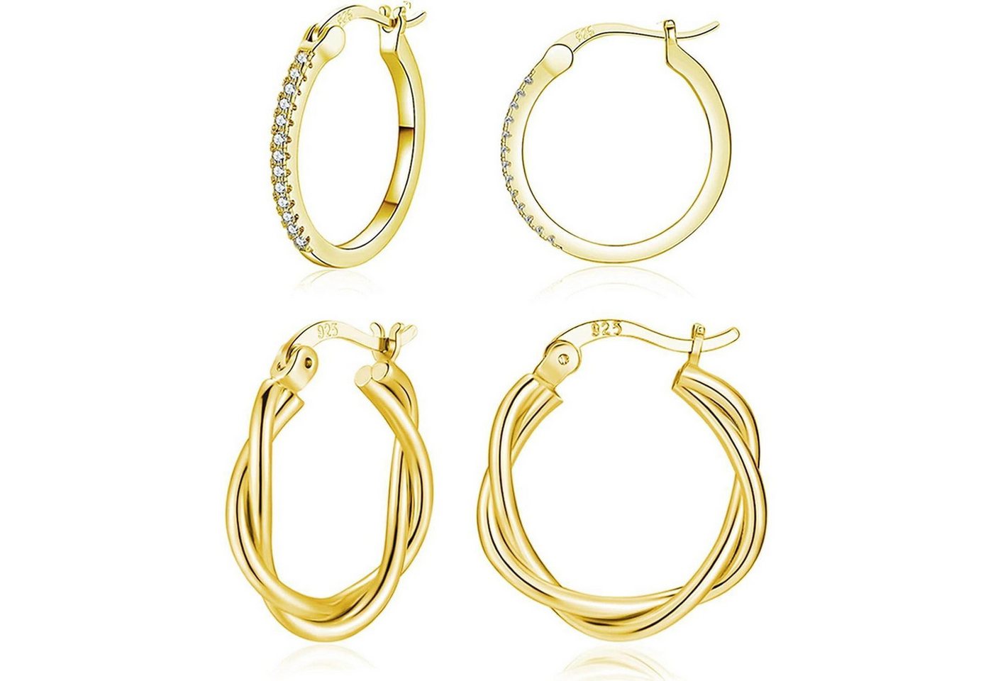 LuxusKollektion Schmuckset Creolen Silber Gold 3 Paar Zirkonia Set Damen 13 15 b2#Gold 15+20mm von LuxusKollektion