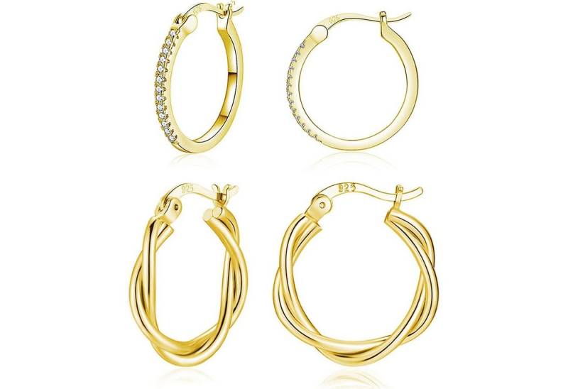 LuxusKollektion Schmuckset Creolen Silber Gold 3 Paar Zirkonia Set Damen 13 15 b2#Gold 15+20mm von LuxusKollektion