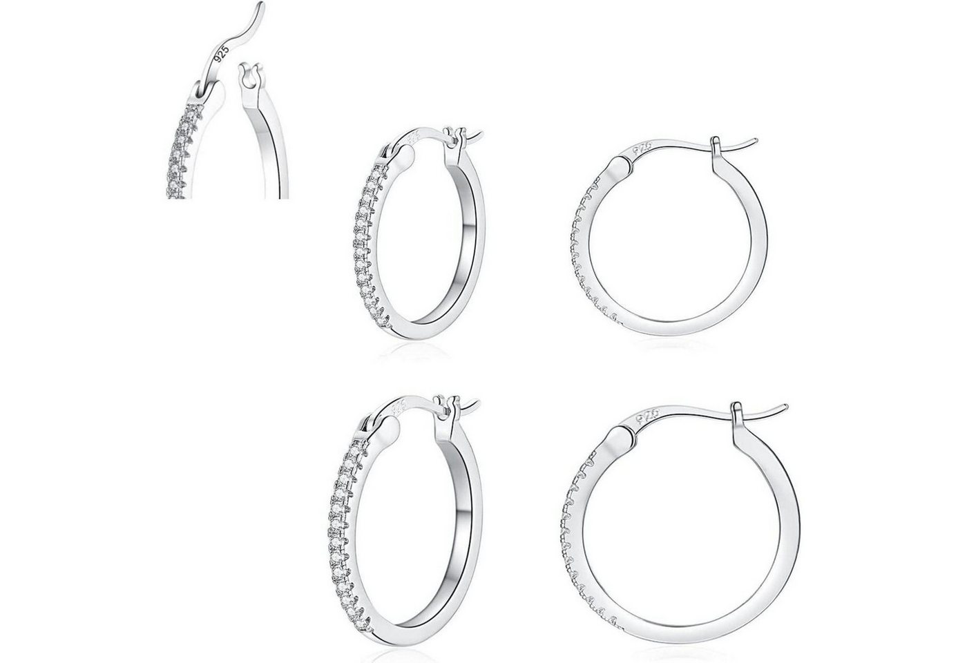 LuxusKollektion Schmuckset Creolen Silber Gold Zirkonia Damen Herren 13mm 15mm cz2#Silber 13+15mm von LuxusKollektion