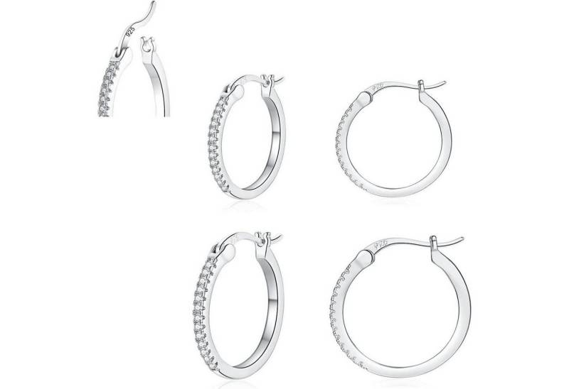 LuxusKollektion Schmuckset Creolen Silber Gold Zirkonia Damen Herren 13mm 15mm cz2#Silber 13+15mm von LuxusKollektion