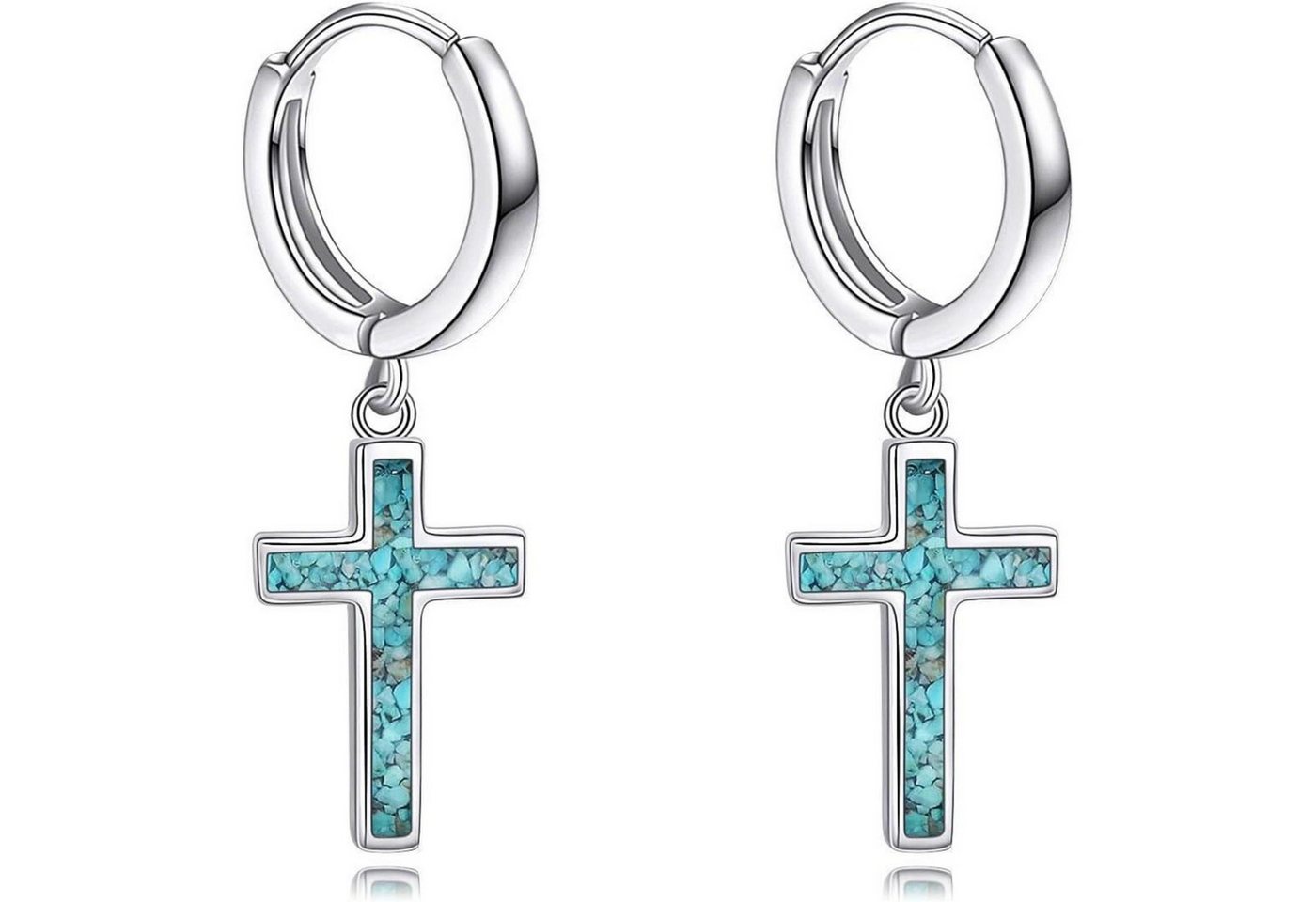 LuxusKollektion Schmuckset Creolen Sterling Silber Kreuz Sterne Damen Kreuz Ohrringe-Türkis von LuxusKollektion