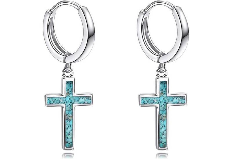LuxusKollektion Schmuckset Creolen Sterling Silber Kreuz Sterne Damen Kreuz Ohrringe-Türkis von LuxusKollektion