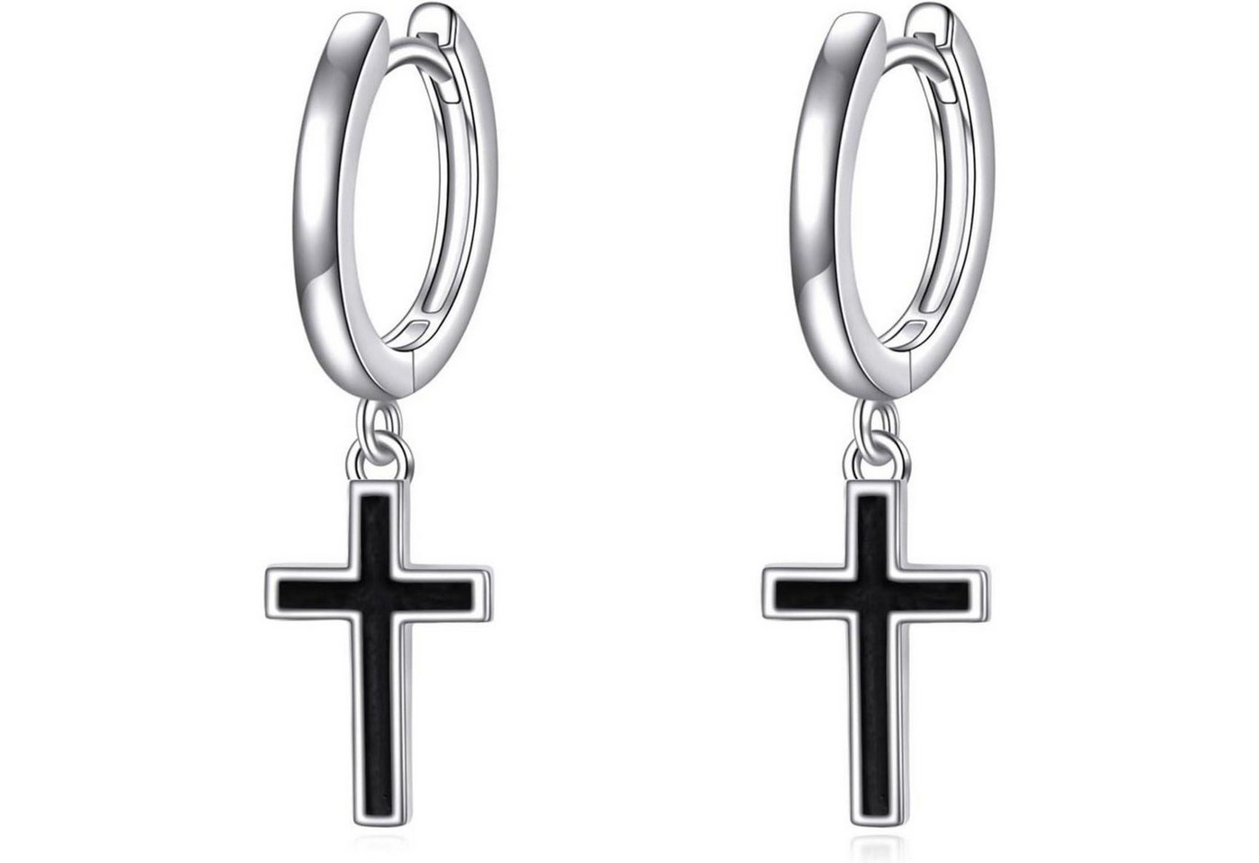 LuxusKollektion Schmuckset Creolen Sterling Silber schwarz Kreuz Sterne Schwarzes Kreuz Creolen von LuxusKollektion