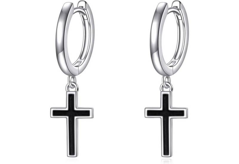 LuxusKollektion Schmuckset Creolen Sterling Silber schwarz Kreuz Sterne Schwarzes Kreuz Creolen von LuxusKollektion