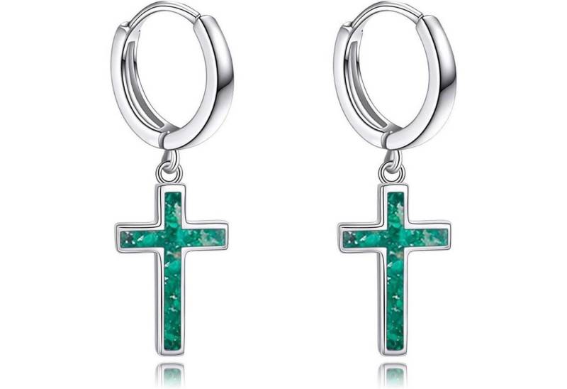 LuxusKollektion Schmuckset Creolen Sterling Silber schwarz Sterne Damen Kreuz Ohrringe-Malachit von LuxusKollektion