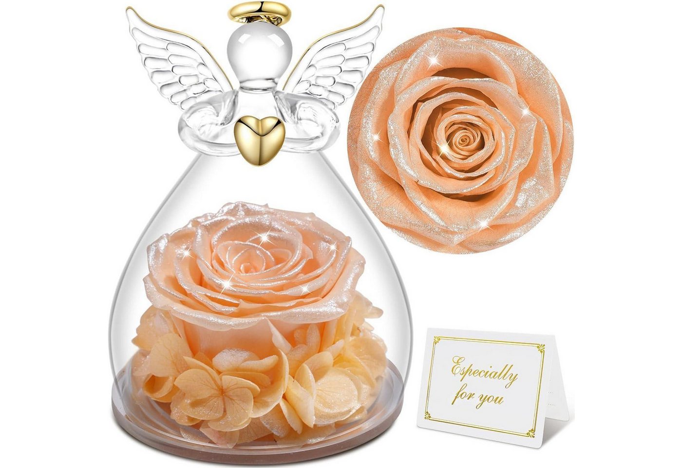 LuxusKollektion Schmuckset Ewige Rose Engel Figur Geschenkbox für Frauen Weihnachten, Glas Rose von LuxusKollektion